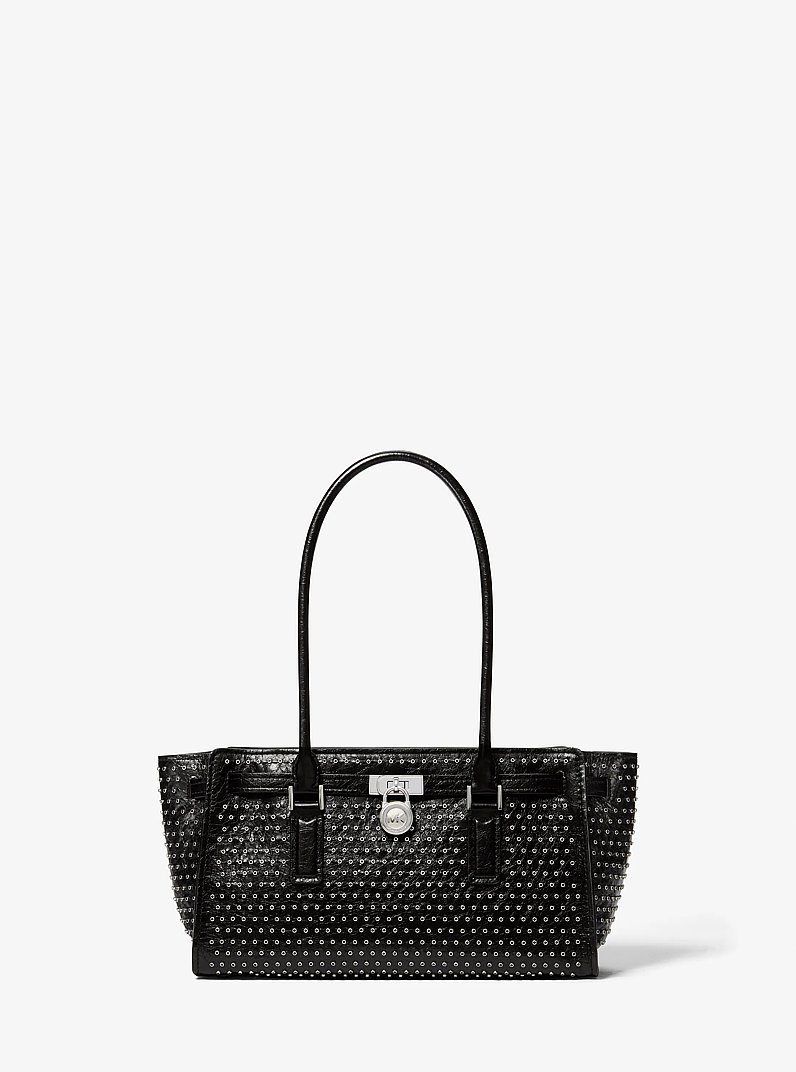 Hamilton Moderne Small Grommeted Leather Satchel in BLACK | Michael Kors