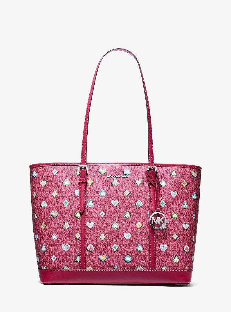 Jet Set Large Printed Signature Logo Tote Bag in DK RASPBERRY | Michael Kors