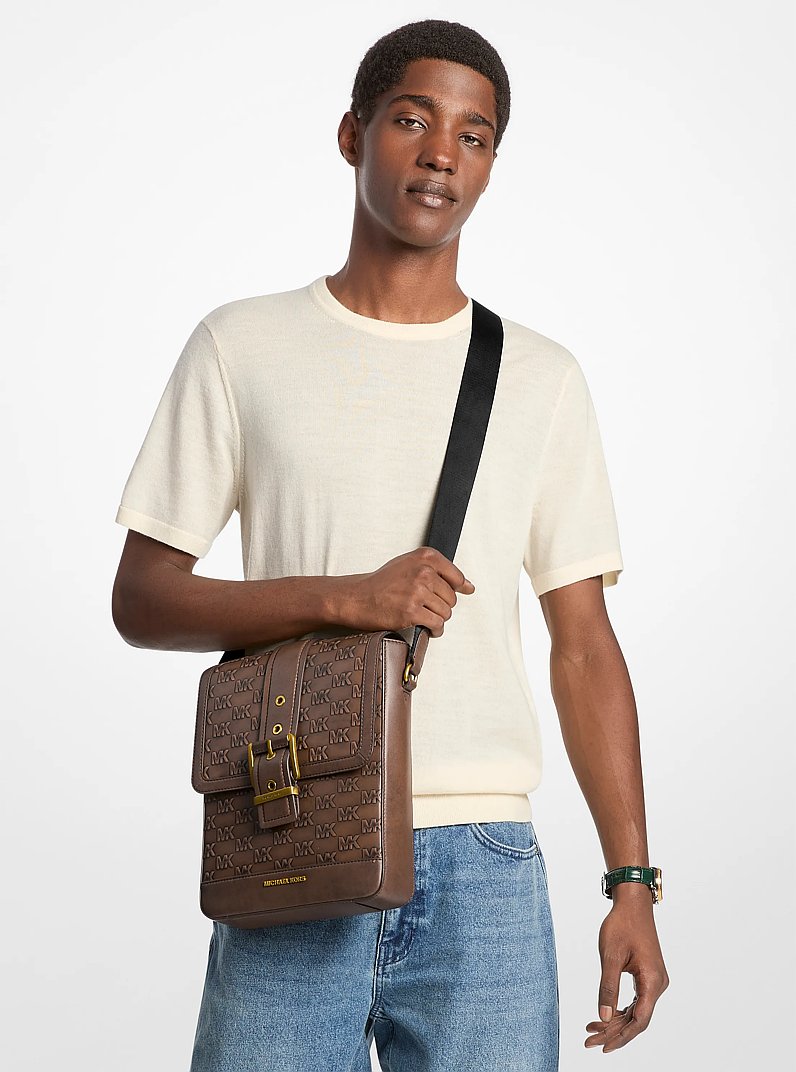 Colby Logo Embossed Burnished Leather Messenger Bag in CHOCOLATE | Michael Kors