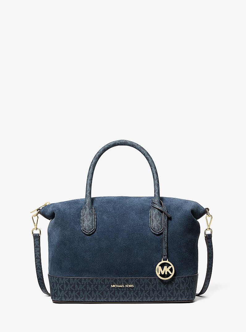 Borsa a mano Hyde media in pelle scamosciata con stampa logo in NAVY | Michael Kors