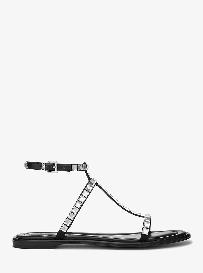 Celia Crystal Embellished Flat Sandal in BLACK | Michael Kors