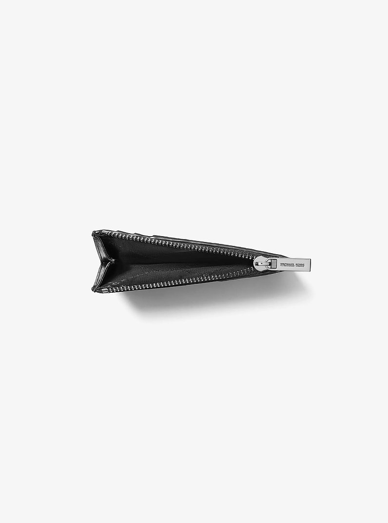 Hudson Logo Embossed Leather Card Case in BLACK | Michael Kors