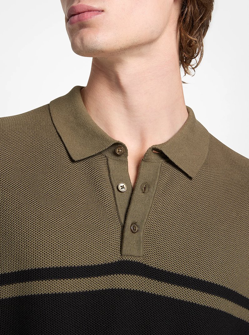Striped Cotton Polo Shirt in OLIVE | Michael Kors