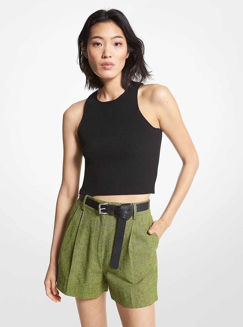 Linen Blend Pleated Shorts