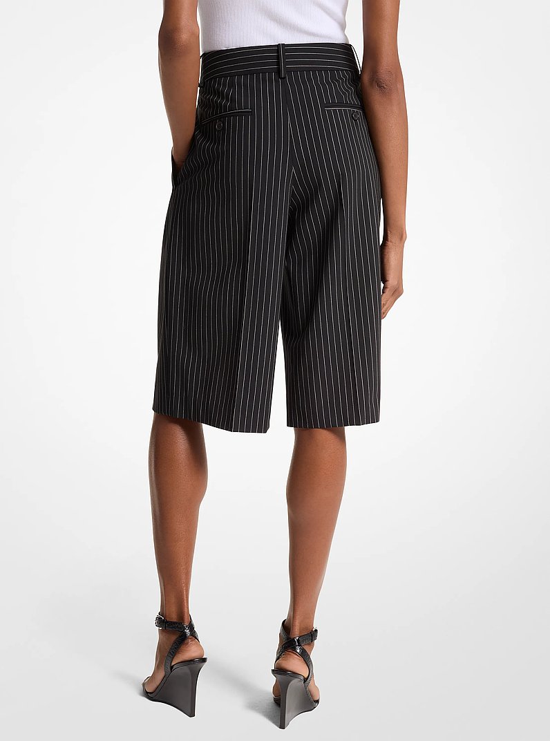 Pinstripe Stretch Wool Tailored Shorts in BLACK/WHITE | Michael Kors