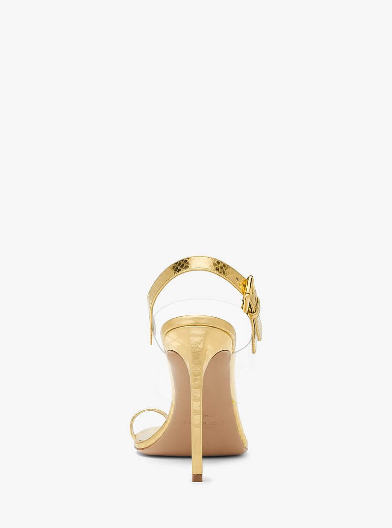 Catherine Metallic Python Embossed Leather Sandal in GOLD | Michael Kors