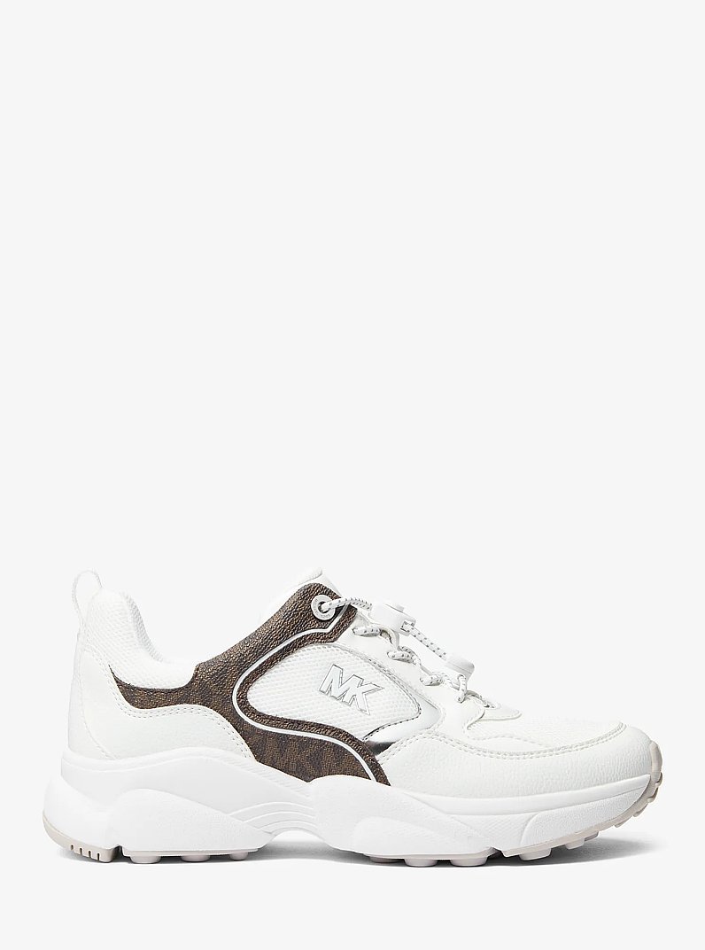 Jett Mixed-Media Trainer in OP WHT/BROWN | Michael Kors