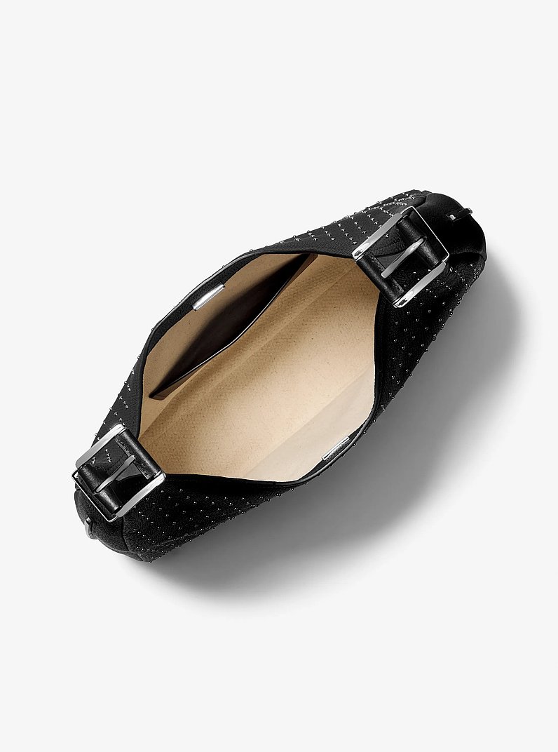 Grand sac port&eacute; &eacute;paule boh&egrave;me Nolita en cuir grain&eacute; clout&eacute; in NOIR | Michael Kors