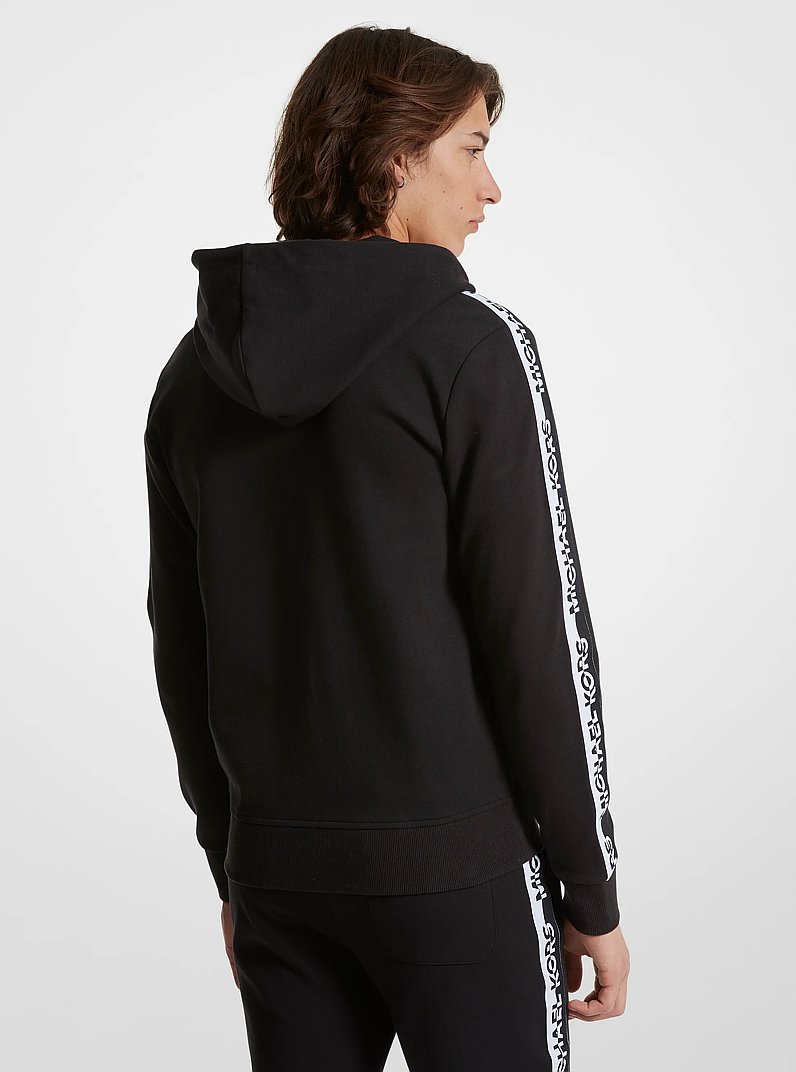 Logo Tape Cotton Blend Zip-Up Hoodie in BLACK | Michael Kors