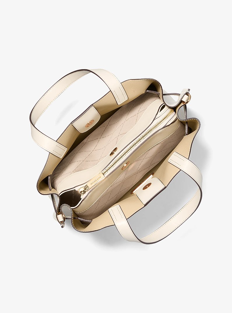 Henkeltasche Emilia Large aus gekrispeltem Leder in HL. CREMEWEISS | Michael Kors