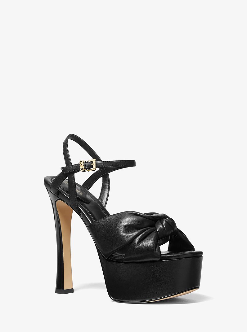 Elena Leather Platform Sandal in BLACK | Michael Kors