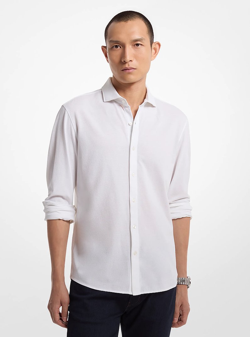 Slim-Fit Cotton Piqu&eacute; Shirt in WHITE | Michael Kors