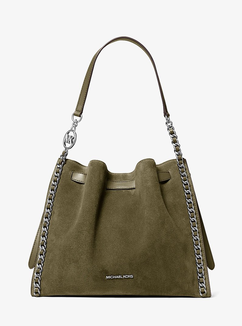 Mina Large Suede Chain Shoulder Bag in OLIVE | Michael Kors