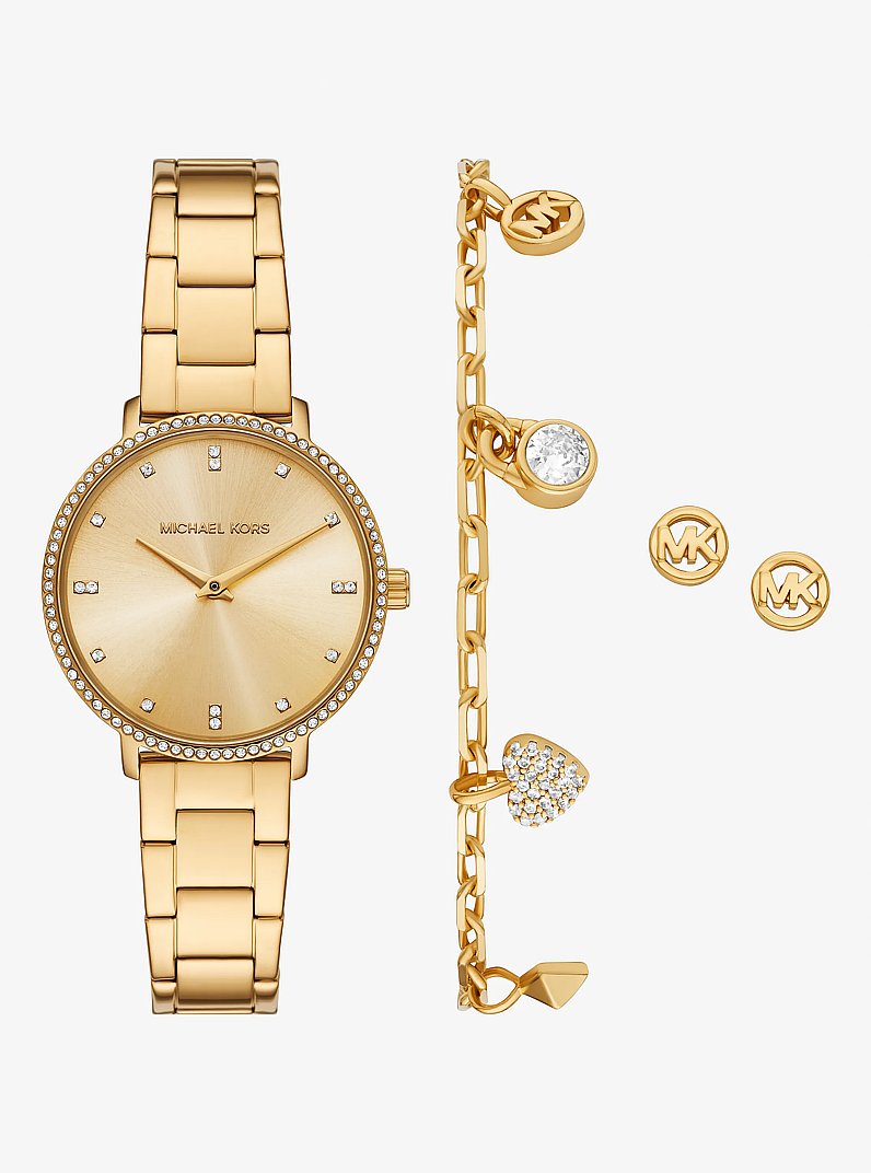 Set regalo orologio Pyper mini e gioielli tonalit&agrave; oro con pav&eacute; in ORO | Michael Kors