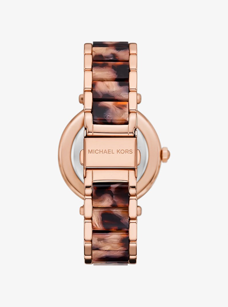Parker Pav&eacute; Rose Gold-Tone and Acetate Watch in OXBLOOD | Michael Kors
