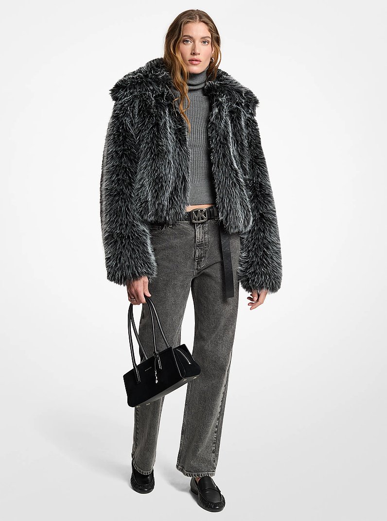 Faux Fur Blouson Jacket in BLACK/WHITE | Michael Kors