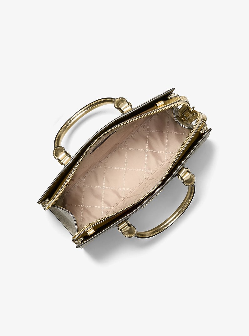 Sheila Medium Two-Tone Metallic Signature Logo Satchel in PALE GOLD | Michael Kors