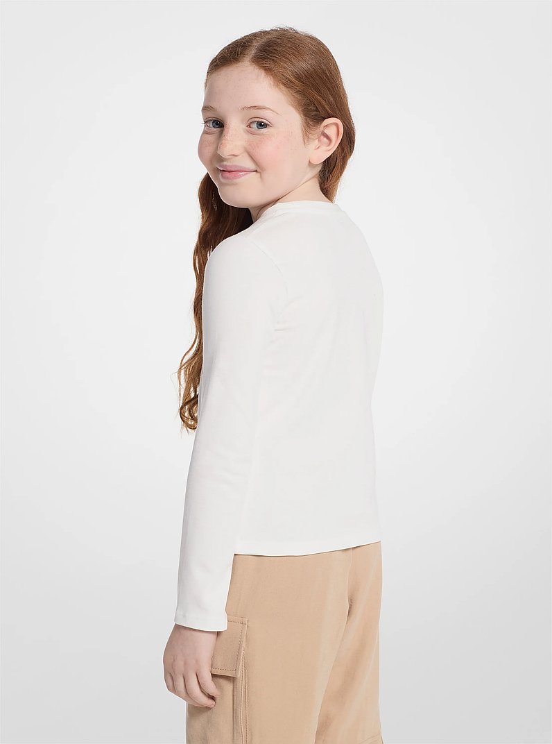 Studded Logo Heart Long-Sleeve T-Shirt in OFF WHITE | Michael Kors