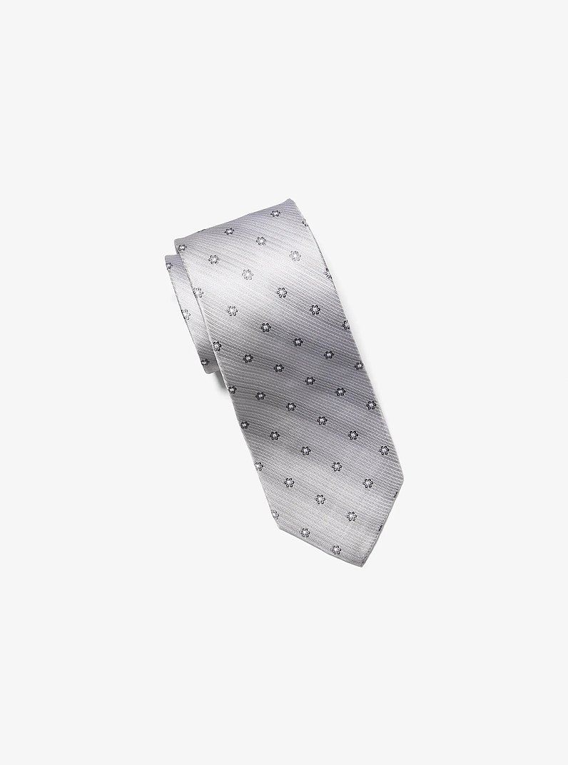 Floral Embroidered Silk Tie in GREY | Michael Kors
