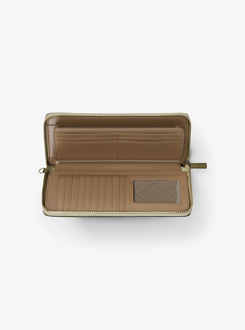 Jet Set Large Metallic Signature Logo Continental Wallet in PALE GOLD | Michael Kors