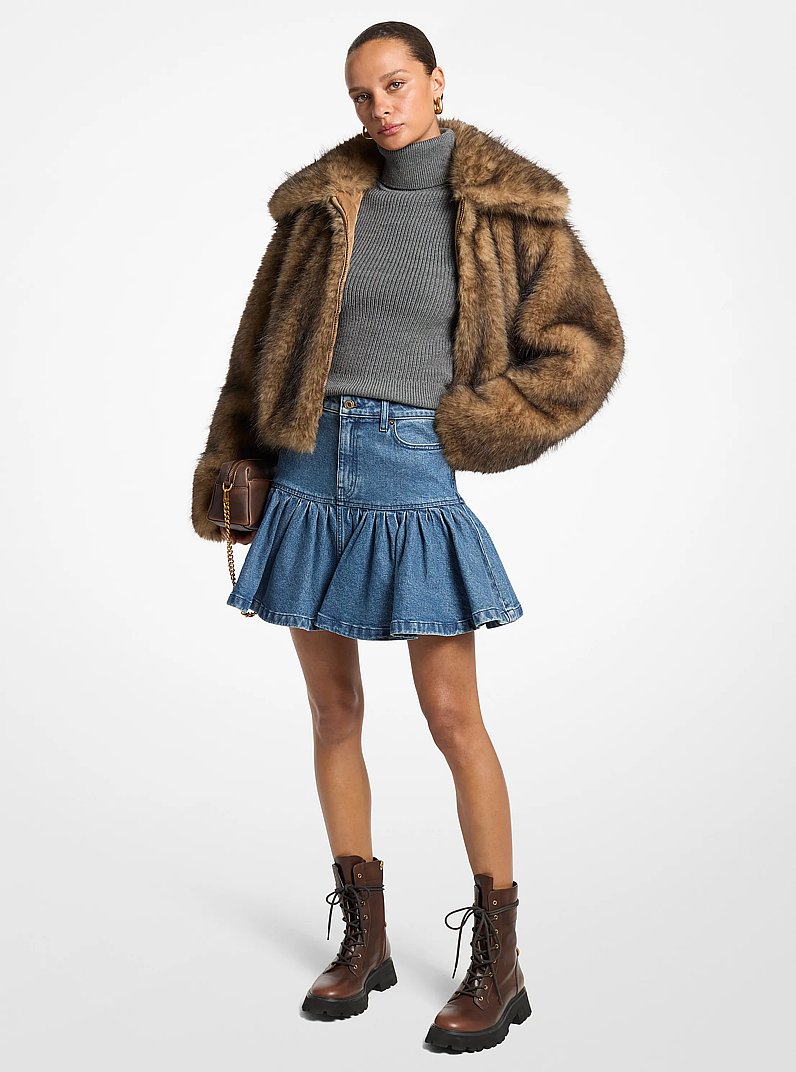 Ruffled Denim Mini Skirt  in DUSK BLUE WASH | Michael Kors