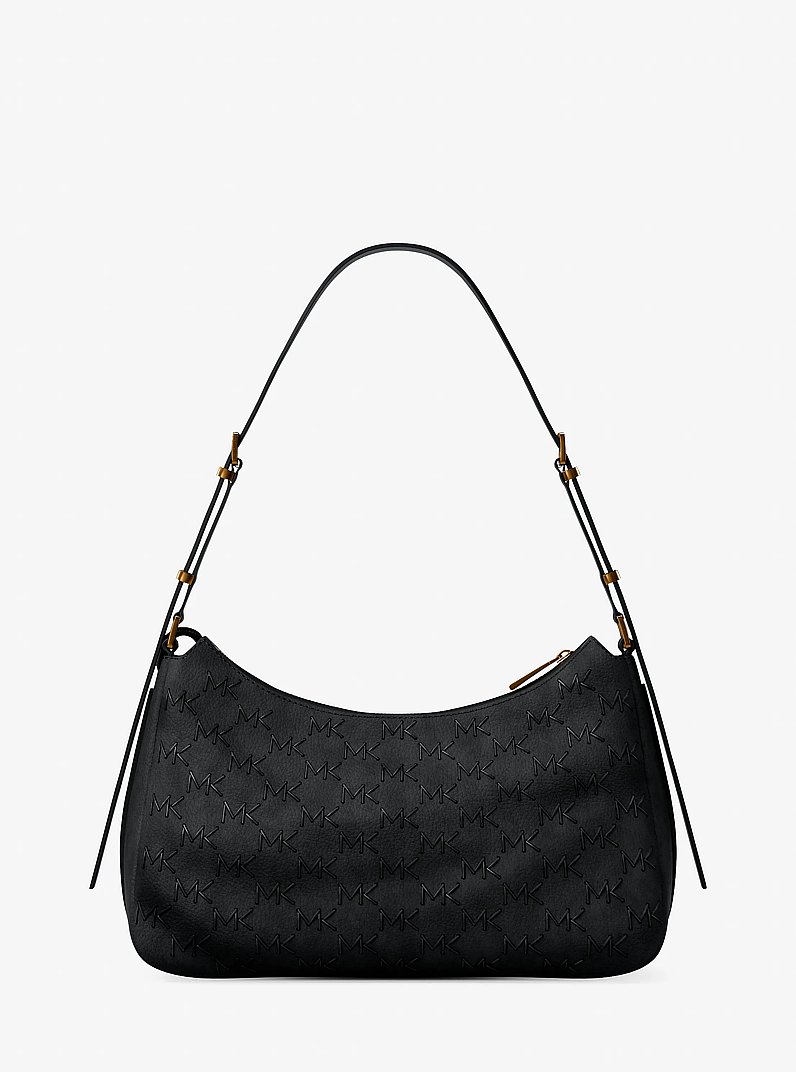 Nolita Medium Whipstitched Logo Leather Shoulder Bag in BLACK | Michael Kors