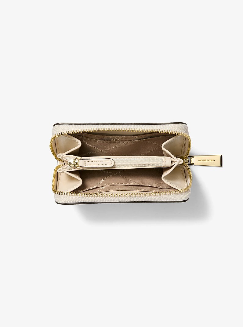 Jet Set Small Pebbled Leather Zip-Around Card Case in LT CREAM | Michael Kors