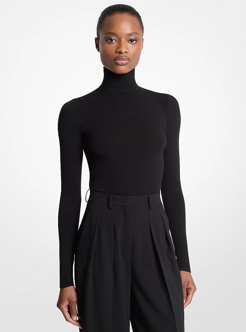 Body de cuello alto de viscosa el&aacute;stica in NEGRO | Michael Kors