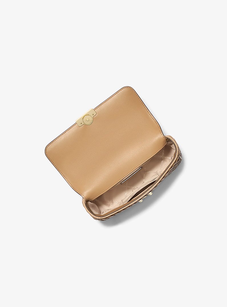 Tribeca Small Hand-Woven Leather Shoulder Bag in CAMEL - Sale