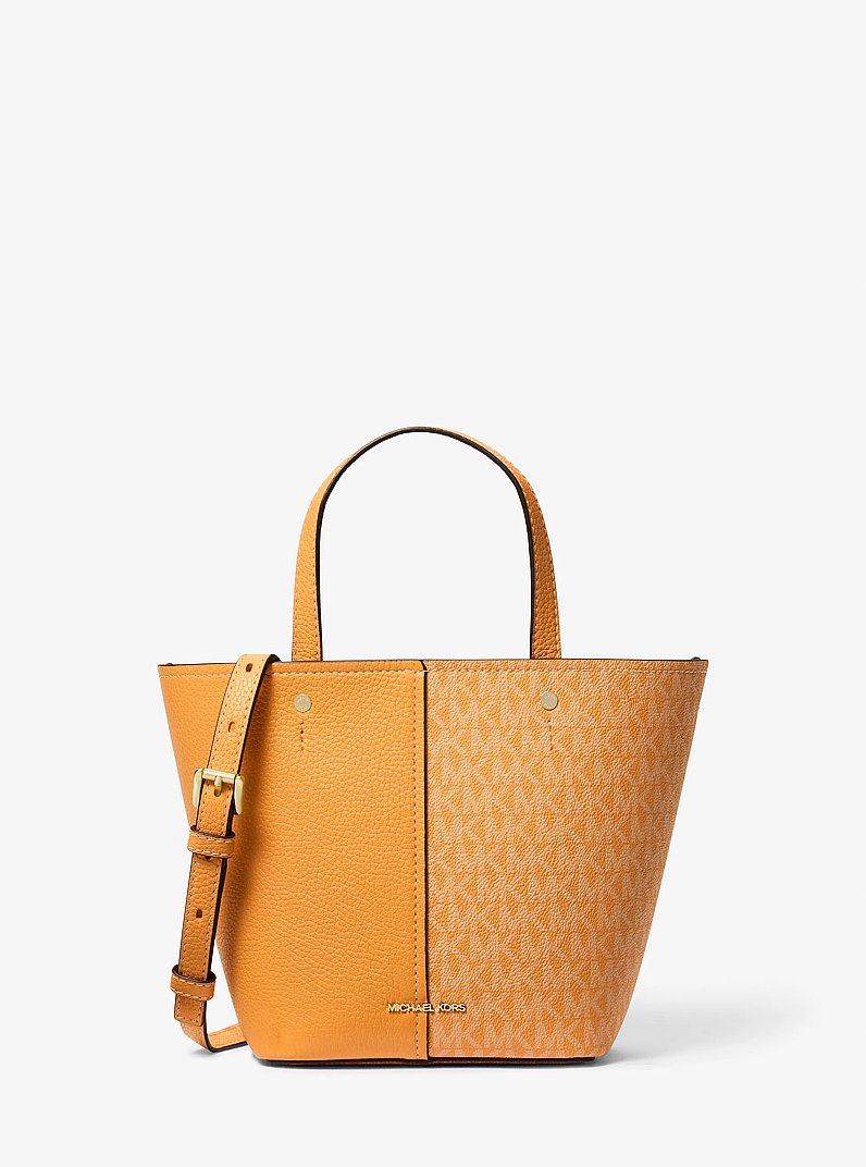 Flora Medium Signature Logo and Pebbled Leather Crossbody Bag in HONEYWHEAT | Michael Kors