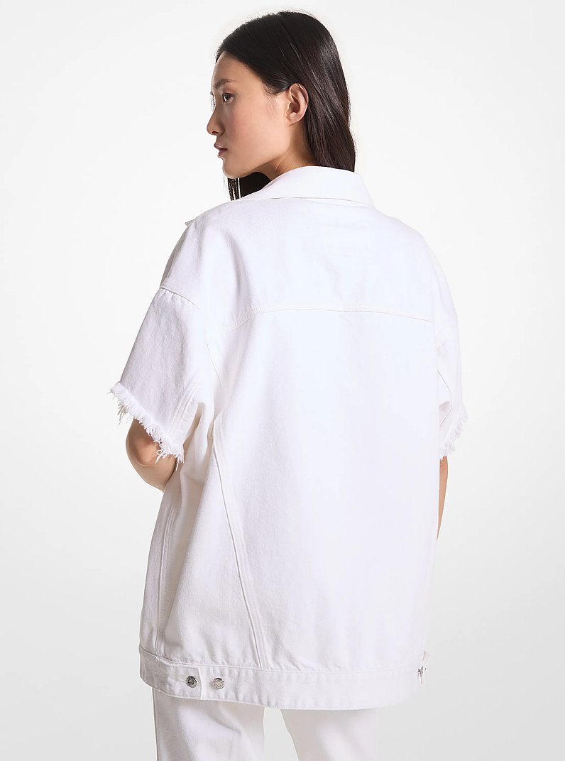 Giacca oversize in denim sfrangiato in BIANCO OTTICO | Michael Kors