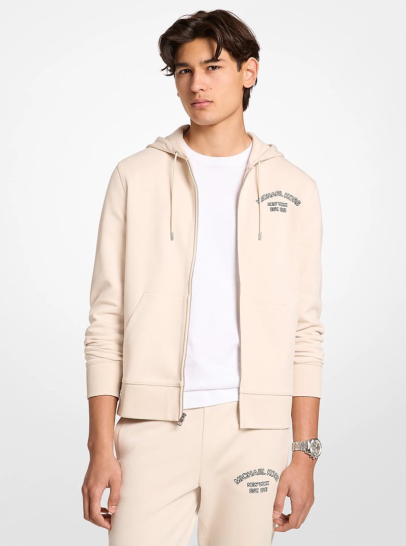 Hoodie en m&eacute;lange de coton &agrave; fermeture &eacute;clair et &agrave; logo in CR&Egrave;ME L&Eacute;GER | Michael Kors