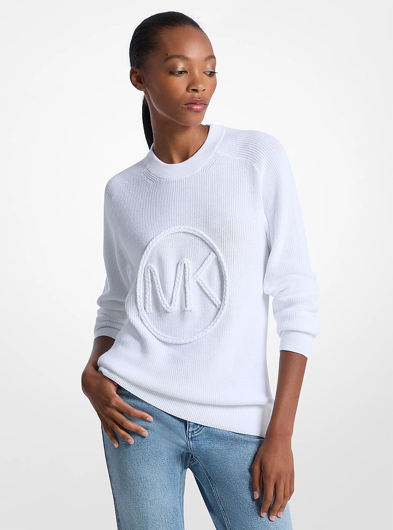 Chandail en m&eacute;lange de coton &agrave; logo tress&eacute; in BLANC | Michael Kors
