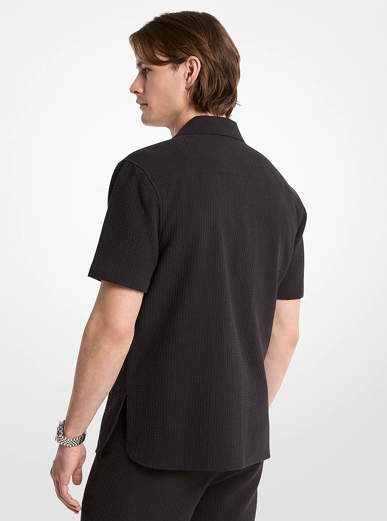 Cotton Waffle Camp Shirt in BLACK | Michael Kors