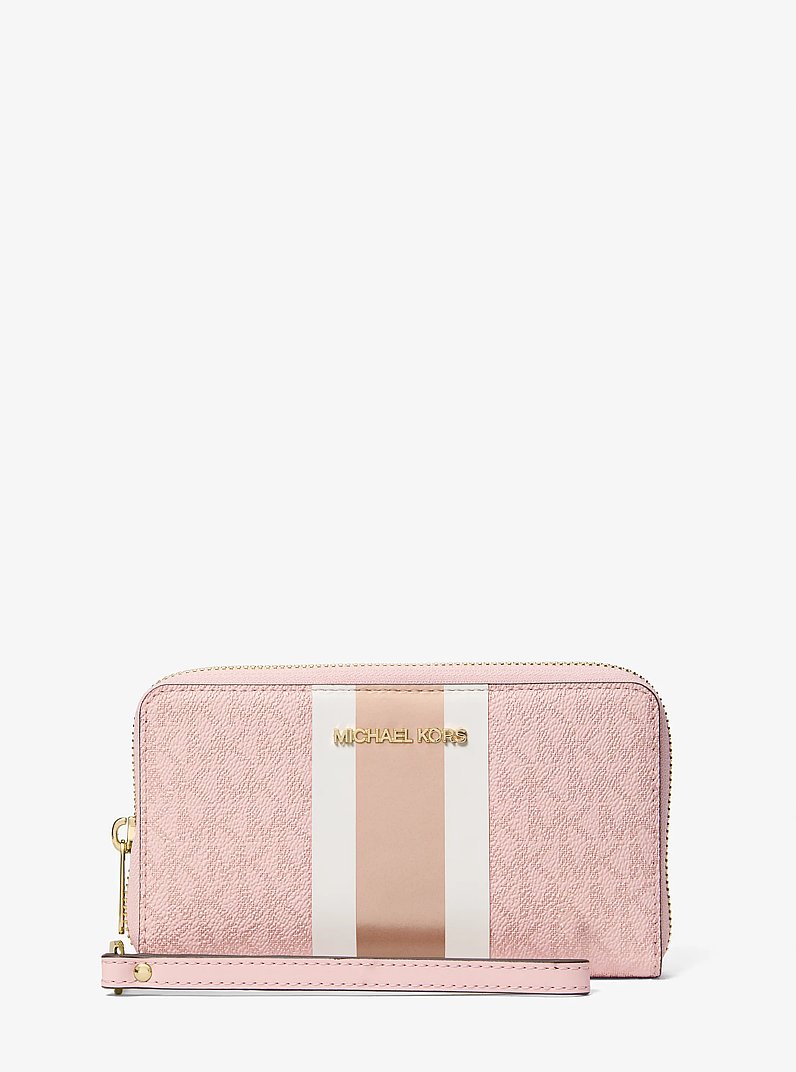 Jet Set Large Metallic Signature Logo Stripe Smartphone Wallet in