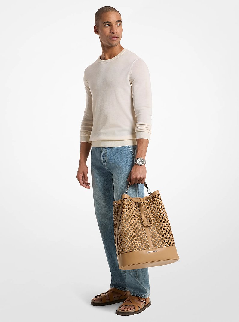 Whitley Medium Hand-Woven Backpack in PEANUT | Michael Kors