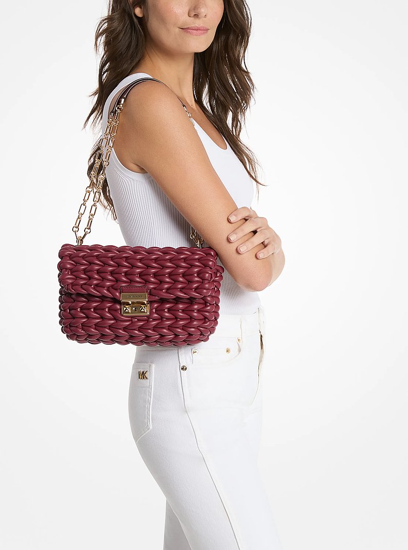 Tribeca Large Hand-Braided Leather Shoulder Bag in MULBERRY | Michael Kors