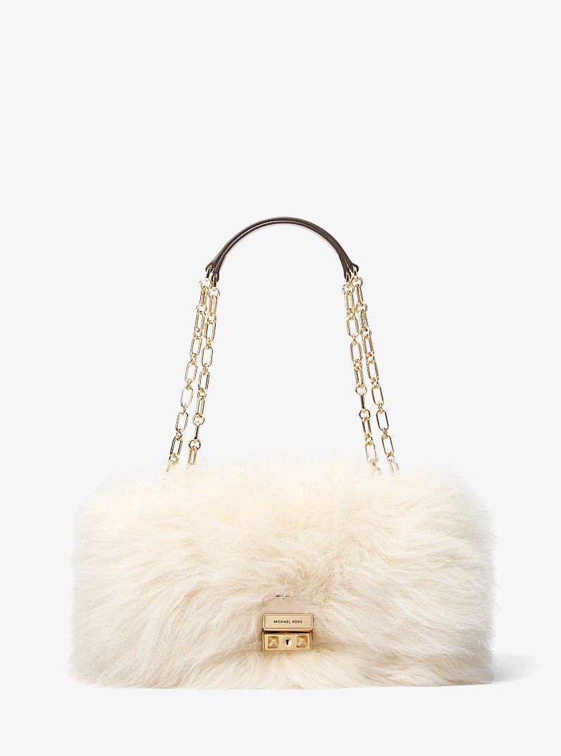 Tribeca Large Faux Shearling Shoulder Bag in NATURAL | Michael Kors