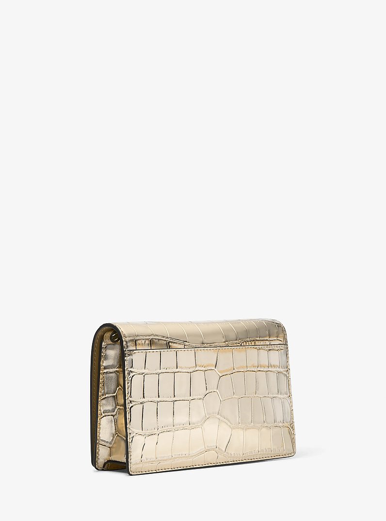 Jet Set Medium Metallic Crocodile Embossed Leather Crossbody Bag in PALE GOLD | Michael Kors