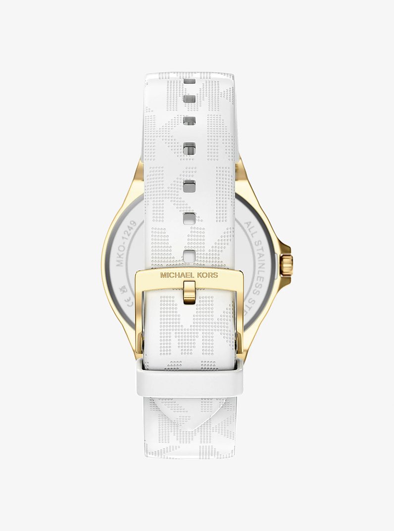 Reloj Lennox en tono dorado con pav&eacute; y tira de silicona con logotipo in DORADO | Michael Kors