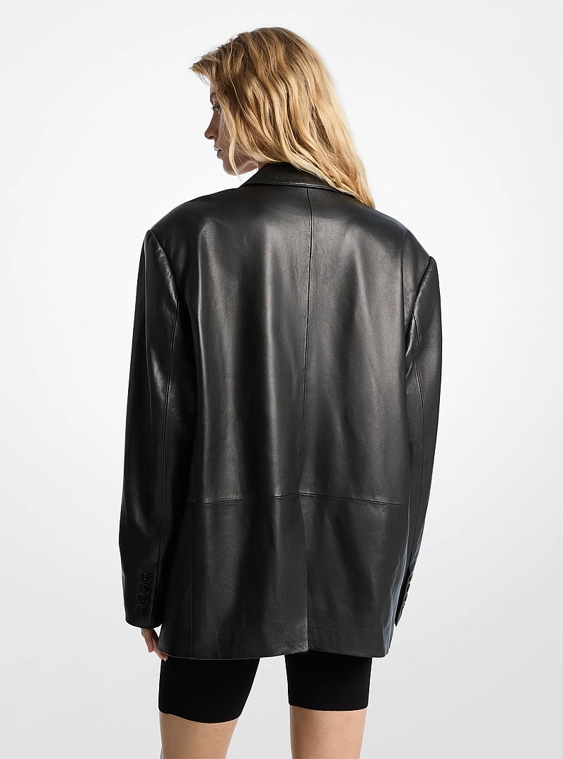 Oversized Leather Blazer in BLACK | Michael Kors