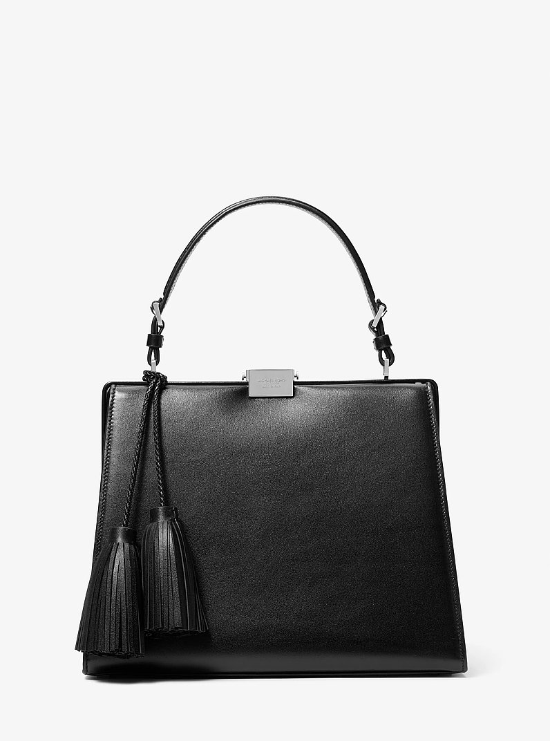 Simone Leather Tassel Satchel in BLACK | Michael Kors