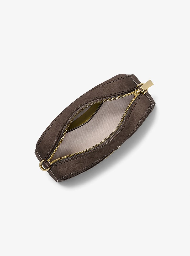 Jet Set Small Nubuck Camera Crossbody Bag in CHOCOLATE - Sale