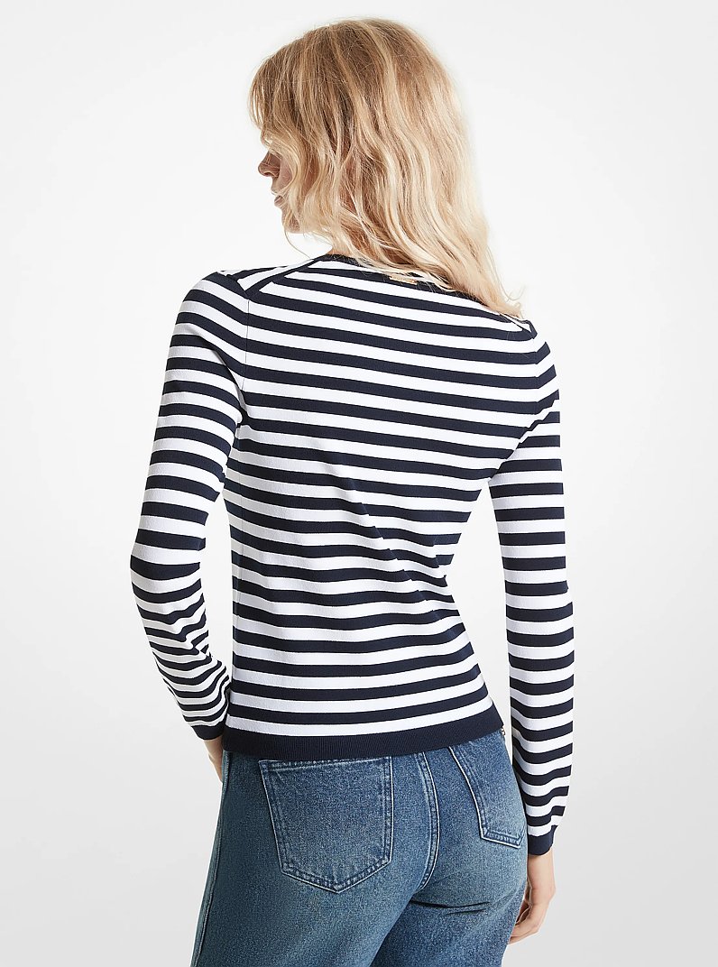 Jersey de punto el&aacute;stico a rayas in MDNTBL/WHT | Michael Kors