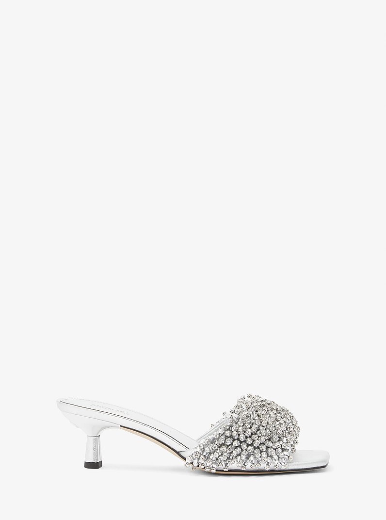 Amal Crystal Embellished Metallic Leather Kitten Heel