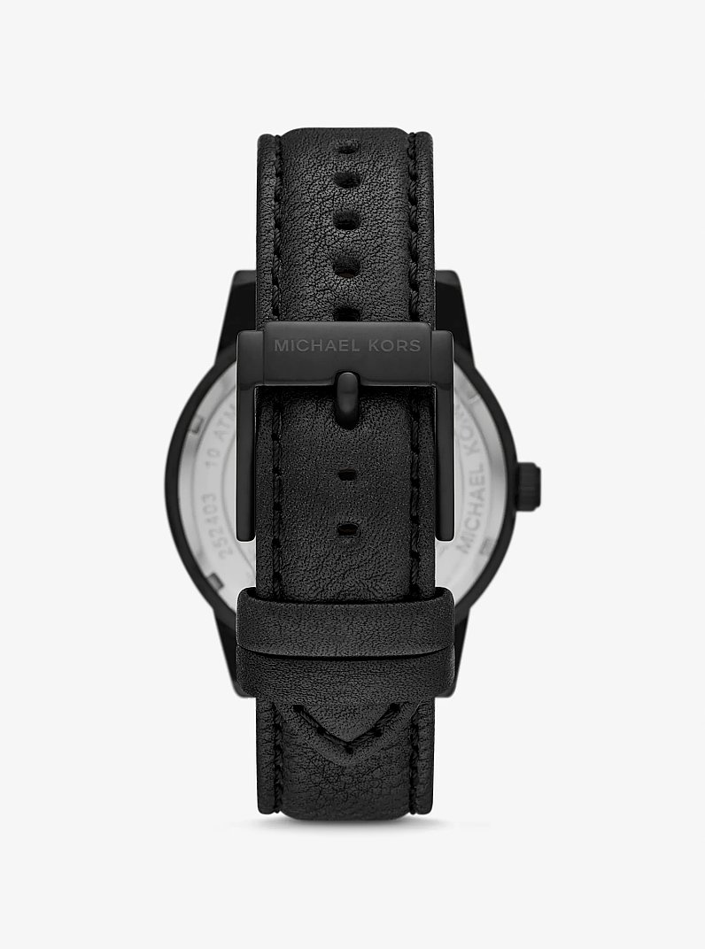 Oversized Hutton Black-Tone and Leather Watch in BLACK | Michael Kors