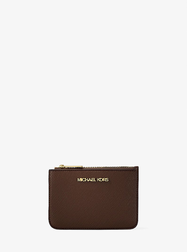 Jet Set Travel Small Saffiano Leather Coin Pouch in NUTMEG | Michael Kors