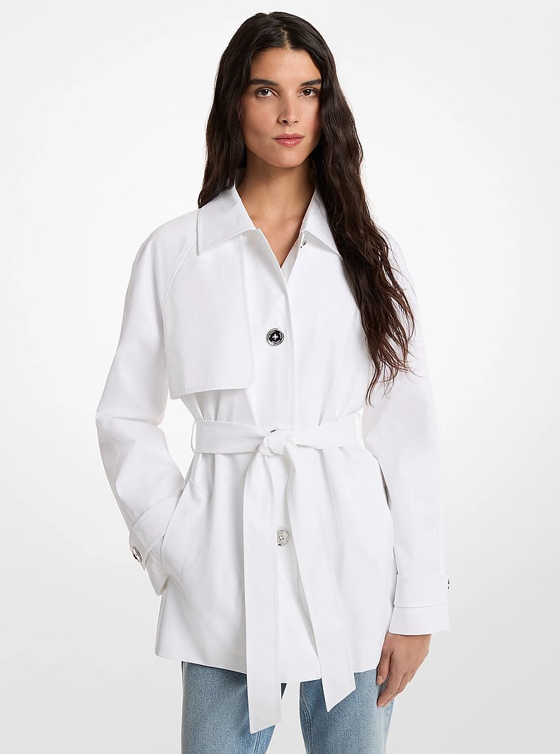 Cropped Logo Print Woven Trench Coat in WHITE | Michael Kors