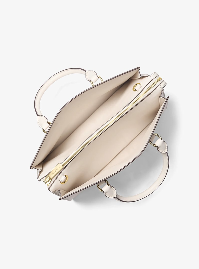 Sheila Medium Faux Saffiano Leather Satchel in LT CREAM | Michael Kors
