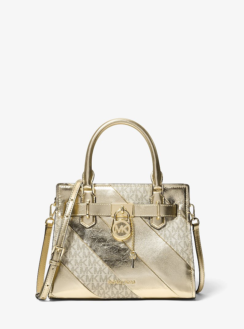 Petite sacoche Hamilton &agrave; logo Signature m&eacute;tallis&eacute; in OR P&Acirc;LE | Michael Kors
